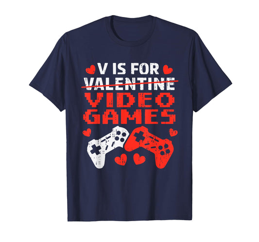 Valentines Day V Is For Video Games Controllers Teen Boy Kid T-Shirt