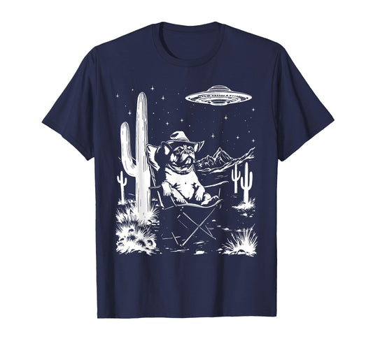 French Bulldog Frenchie Cowboy Hat Vintage UFO Western Funny T-Shirt