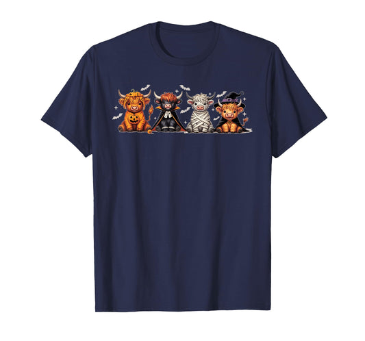 Spooky Halloween Highland Cow Counted Cross Stitch Pattern T-Shirt