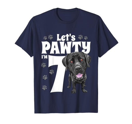7 Year Old Black Lab Dog Birthday Pawty Labrador 7th Gift T-Shirt for Kids