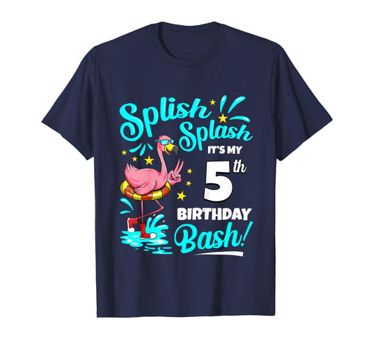5th Birthday Flamingo 5 Years Old Pool Party Summer T-Shirt