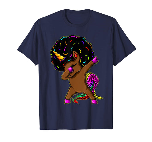 Dabbing Unicorn Afro Natural Hair Black Girl Unicorn T-Shirt