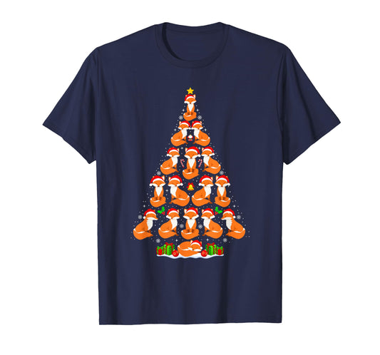 Fox Christmas Tree Lights Funny Xmas Santa Hat Fox Lover T-Shirt