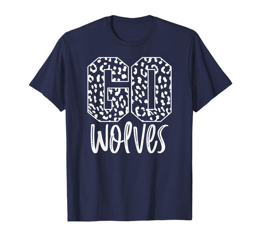 Wolves Team Mascot School Spirit Game Night Leopard Print T-Shirt