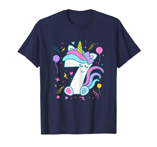 Unicorn 7th Birthday Number 7 Year Old Girl Birthday T-Shirt