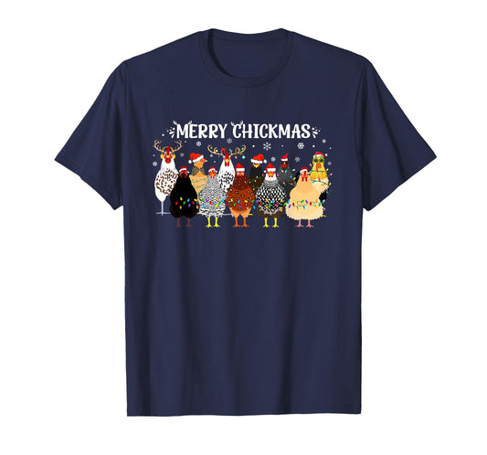Merry Chickmas Chicken Farmer Santa Hat Xmas Light Women Men T-Shirt