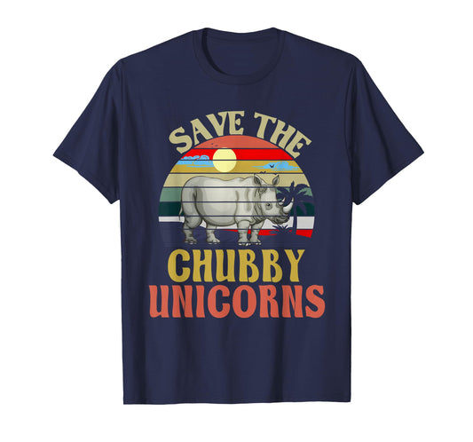 Save The Chubby Unicorn Rhino Retro T-Shirt