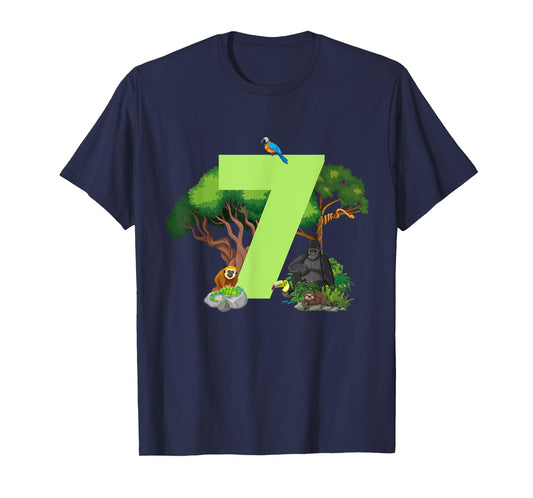 7th Birthday Jungle Animals Safari Rainforest 7 Year Old T-Shirt