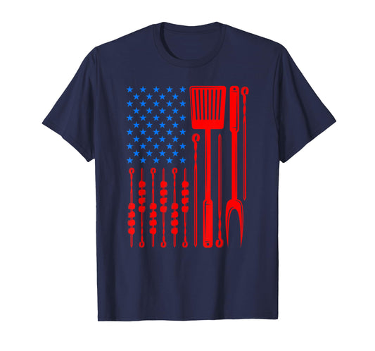 Barbecue Son Dad Husband Fathers Day Funny American Flag T-Shirt for Women Men