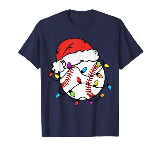 Baseball Santa Claus Hat Christmas Light Baseball Boys Kids T-Shirt