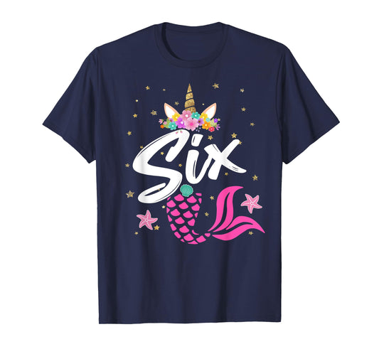 6th Birthday Girl Unicorn Shirt Mermaid Tail 6 Years Old T-Shirt