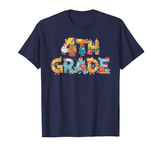 Funny Chicken Fourth Grade Back to School Kids Boys Girls T-Shirt