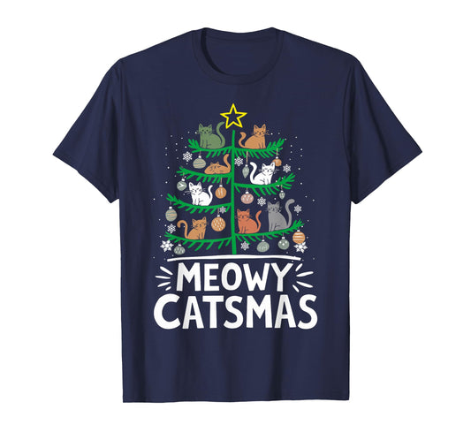 Meowy Catmas Cat Christmas Tree Xmas Funny Santa Cat T-Shirt