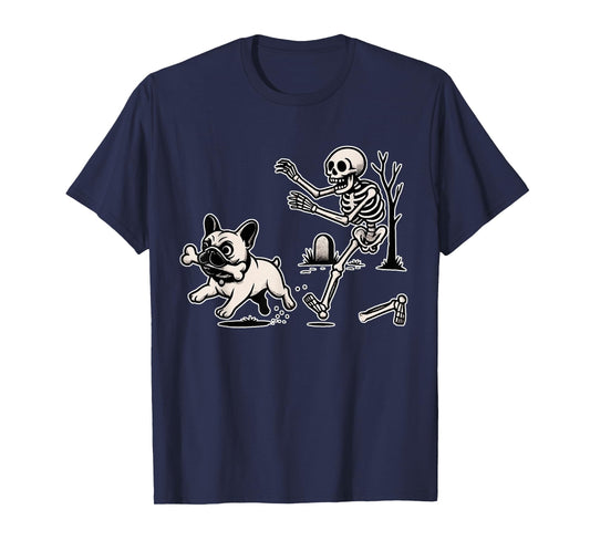 Funny Halloween French Bulldog Skeleton Spooky Season T-Shirt