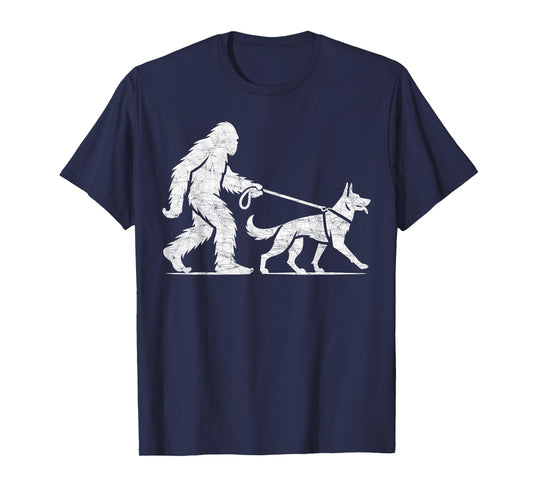 Bigfoot Walking German Shepherd Dog Lover Sasquatch T-Shirt