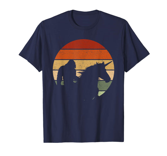 Bigfoot Riding A Unicorn Funny Sasquatch Retro Vintage 70s T-Shirt