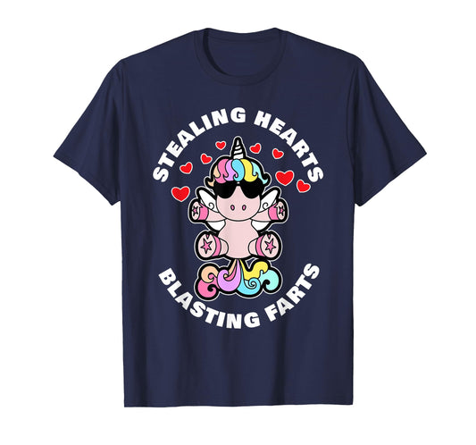 Stealing Hearts And Blasting Farts Valentines Day Unicorn T-Shirt
