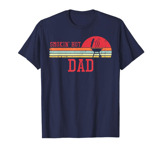 Smokin Hot Dad Chest Sunset Retro Grill Bbq Daddy Papa Men T-Shirt