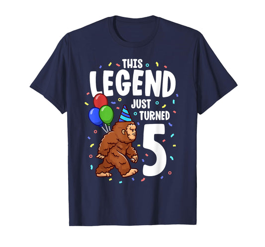 Bigfoot Birthday Party 5 Years Old Sasquatch Theme Boys T-Shirt
