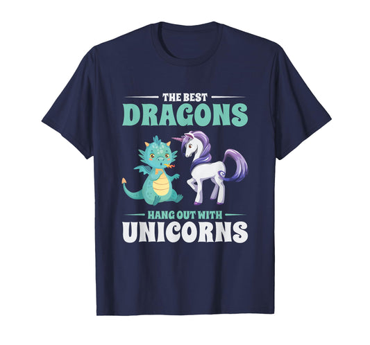 Funny Best Dragons Hangout With Unicorns Friendship Gift T-Shirt