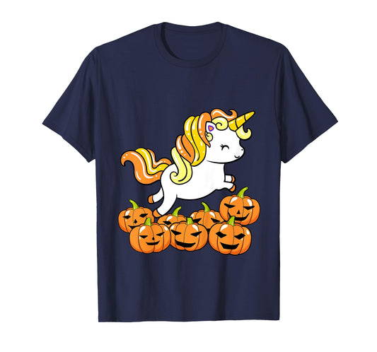 Kids Girls Unicorn Halloween Jack O Lantern Pumpkin Toddler T-Shirt