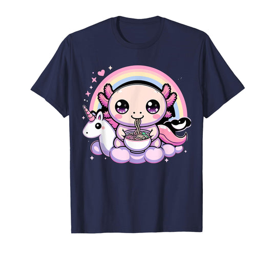 Axolotl eating Ramen with Unicorn T-Shirt