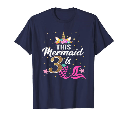 3rd Birthday Girl Unicorn Shirt Mermaid Tail 3 Years Old T-Shirt
