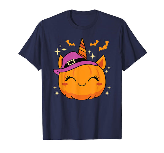 Cute Halloween Unicorn Pumpkin Women Girls Kids T-Shirt