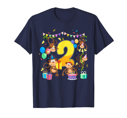 2nd Birthday Cute Monkeys Theme 2 Year Old Boy Girl Bday T-Shirt