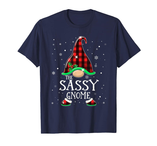 Funny SASSY Gnome Buffalo Plaid Matching Christmas Xmas T-Shirt