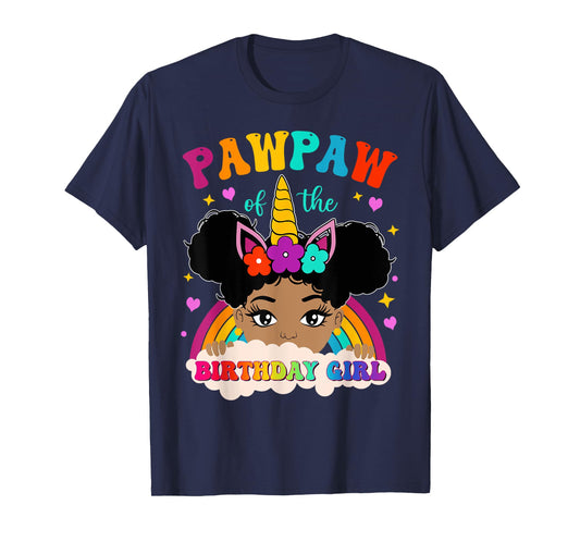 Pawpaw of The Birthday Girl Rainbow Afro Melanin Unicorn T-Shirt