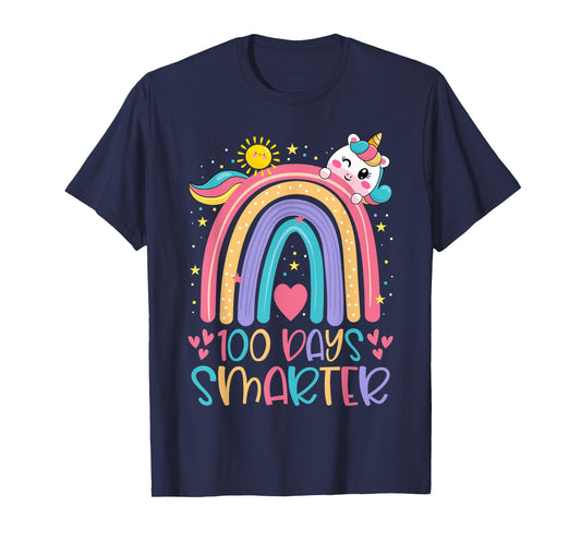 100 Days Smarter Kids Girls Unicorn Happy 100 Days of School T-Shirt