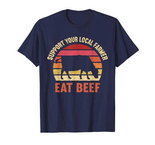 Kids Farming Boys Funny Farmer Gifts For Men Women Support Your Local Farmer Eat Beef Lover Funny Cattle Farmer Unisex-Kids T-Shirt Black Small Classic Fit Crew Neck Short Sleeve