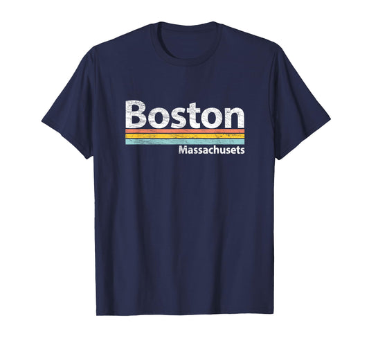 Boston - Massachusetts - Worn Design Retro Stripes - Classic T-Shirt