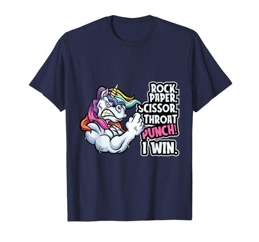 Rock Paper Throat Punch I Win - Funny Unicorn Theme Scissors T-Shirt