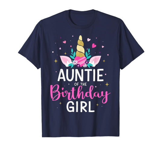 Auntie of the birthday girl matching family unicorn party T-Shirt