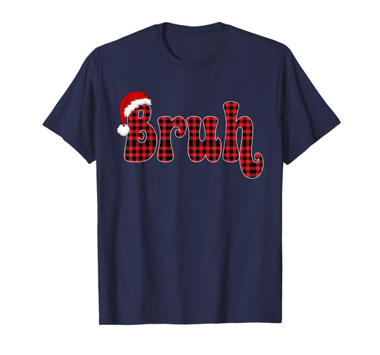 Bruh Funny Christmas Plaid Teens Boys Kids Xmas Pajamas T-Shirt
