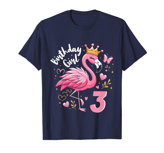 3rd Birthday Gift Flamingo Fan 3 Year Old Girls 3rd Bday T-Shirt