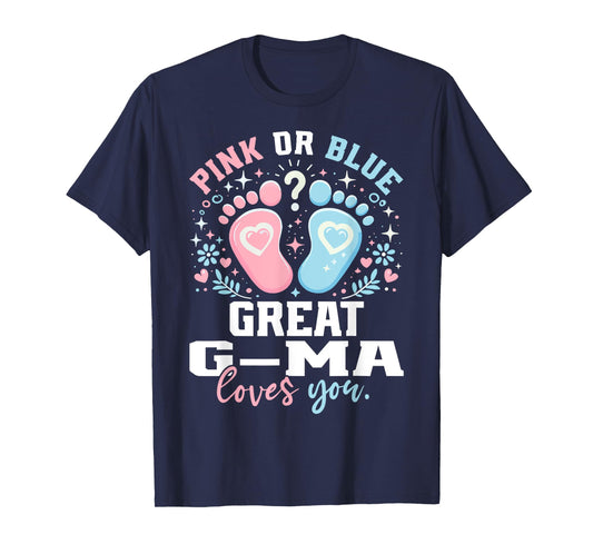 Pink or Blue Great G-Ma Footprints Gender Reveal T-Shirt