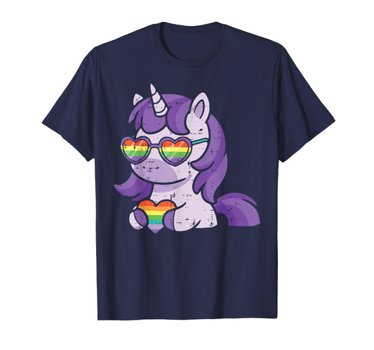 Gay Pride Month Unicorn Heart LGBTQ Ally Rainbow Women Girls T-Shirt