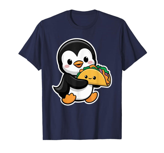 Funny Penguin Holding Taco Cute Kawaii Food Penguin T-Shirt