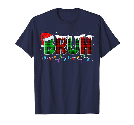 Bruh Funny Christmas Buffalo Plaid Xmas Boys Kids Pajamas T-Shirt