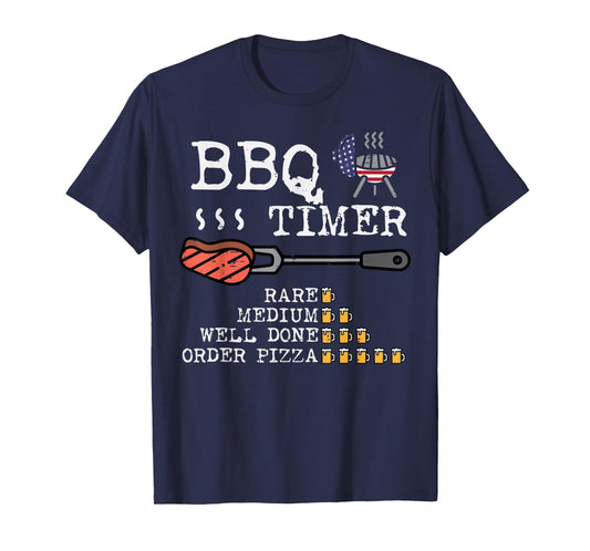 Bbq Timer Flag Funny Barbecue Grill 4th July Dad Grandpa Men T-Shirt