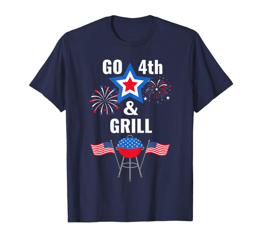 Funny Fourth of July Go 4th And Grill Smoking Grilling BBQ T-Shirt