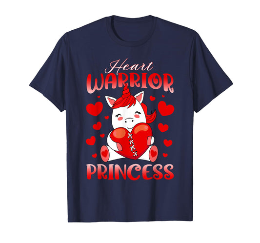 Heart Warrior Princess Heart Disease Red Ribbon Unicorn Girl T-Shirt