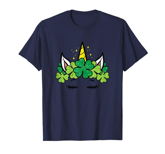 St Patricks Day Unicorn Face Shamrock Pattys Toddler Girls T-Shirt