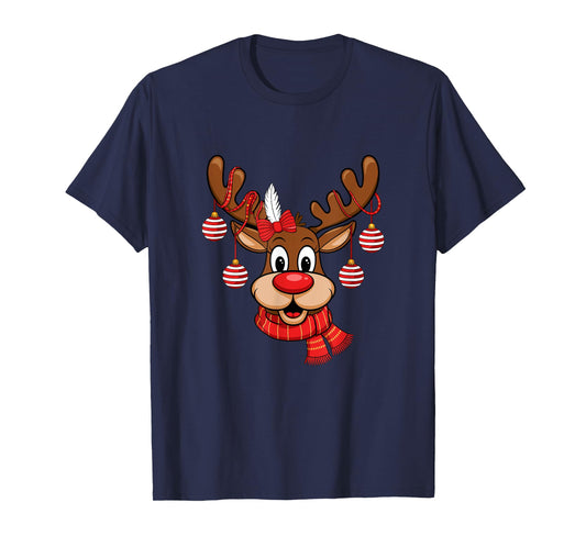 Cute Reindeer Christmas Red Nose Rudolph Xmas Kids Adult T-Shirt