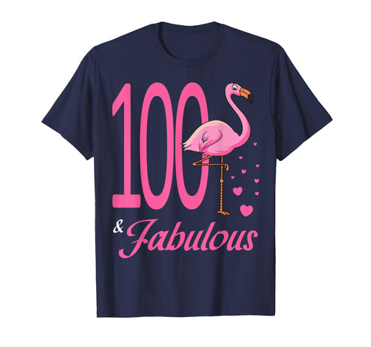 100 & Fabulous Flamingo Birthday 100th Party Celebration T-Shirt