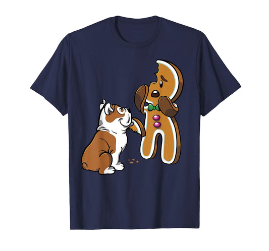 English Bulldog Gingerbread Man Christmas T-Shirt Dog Shirt T-Shirt