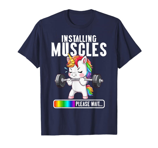 Women installing muscles unicorn Gym Workout Girl Fitness T-Shirt